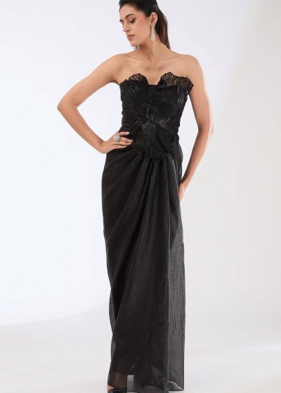Black Striped Organza Gown