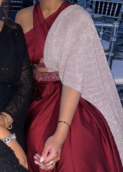 Maroon Embroidered Ready-Pleated Sari