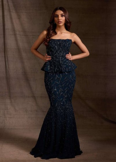 Navy Corset Mermaid Lehenga Set
