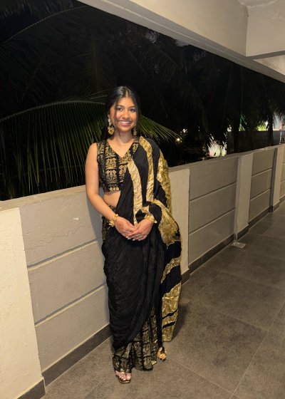 Black Gold-Striped Sari
