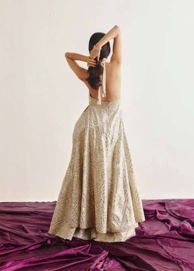 Ivory Mirrowork Halter Pant Set