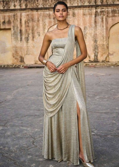 Gold One-Shoulder Draped Gown