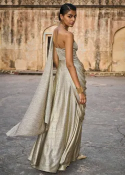 Gold One-Shoulder Draped Gown - hover
