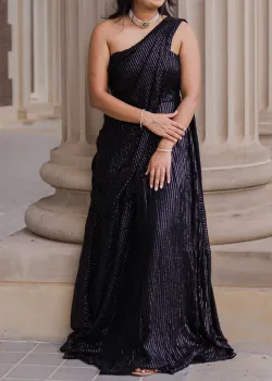Black Sequins Sari Gown