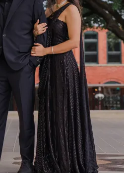 Black Sequins Sari Gown - hover