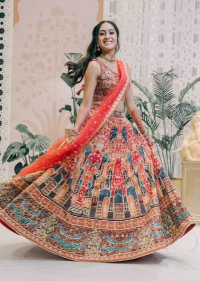 Red Multicolor Lehenga