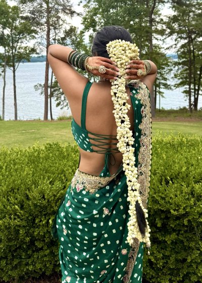 Green Bandhani Sari
