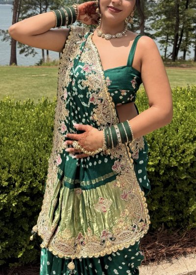 Green Bandhani Sari