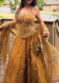 Golden Yellow Mirrorwork Lehenga - hover