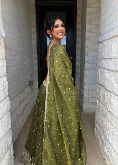 Green Halter Lehenga