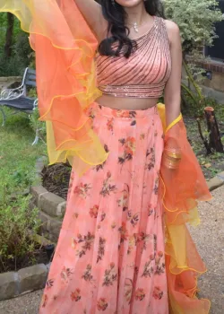Peach Floral Sequin Lehenga