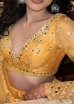 Marigold Yellow Mirrorwork Lehenga - hover