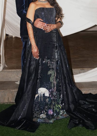 Navy Blue Swan Print Lehenga