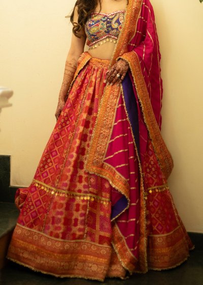 Pink and Orange Bandhani Lehenga