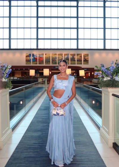 Baby Blue Pre-Draped Sari