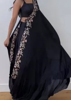 Black Floral Embroidered Kaftan