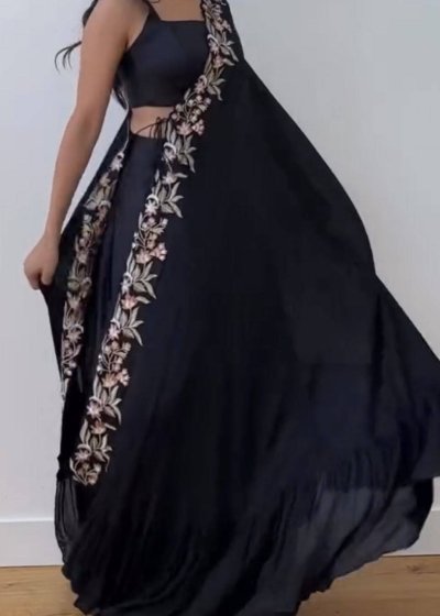 Black Floral Embroidered Kaftan