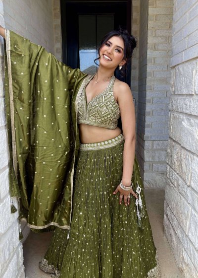 Green Halter Lehenga