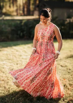 Pink Floral One-Shoulder Gown - hover