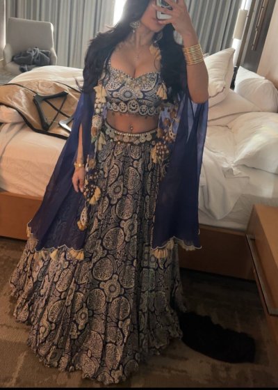 Navy Medallion Print Boho Lehenga Set