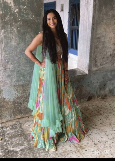 Mint Green Multicolor Floral Print Lehenga