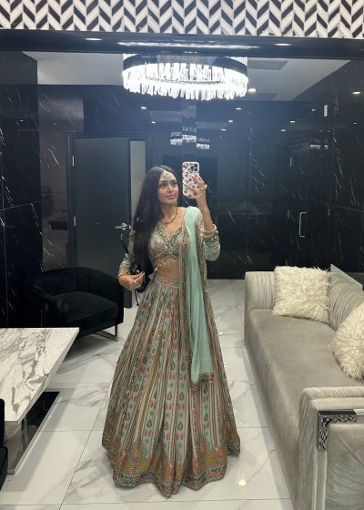 Light Aqua Paisley Lehenga