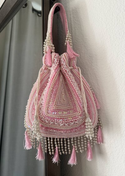 Pink Pearl Beaded Potli Bag