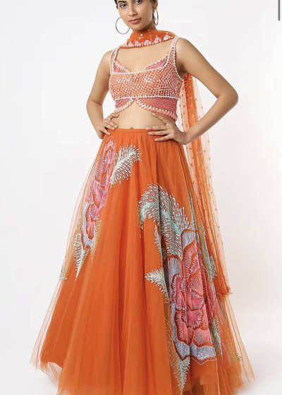 Orange Beaded Lehenga