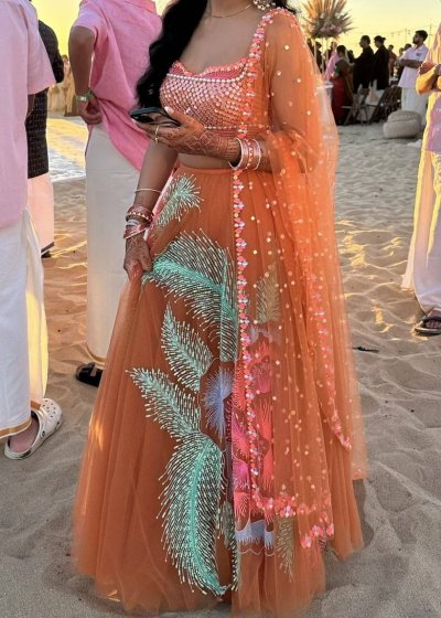Orange Beaded Lehenga