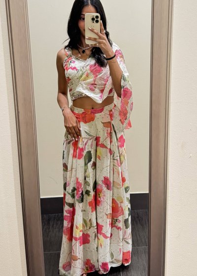 Ivory Floral One-Shoulder Co-Ord Set