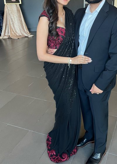 Black Sequin Pre-Draped Sari