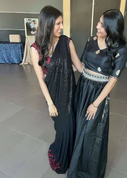 Black Sequin Pre-Draped Sari - hover