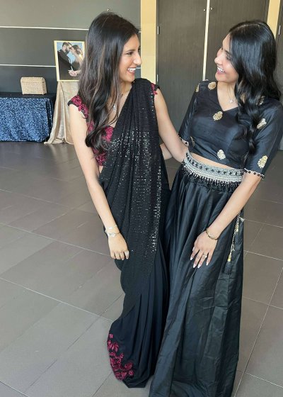 Black Sequin Pre-Draped Sari