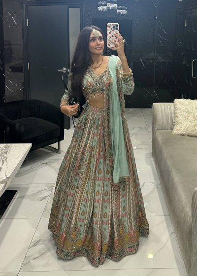 Light Aqua Paisley Lehenga