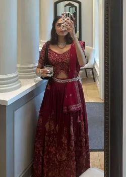 Maroon Floral Sequin Lehenga