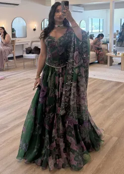 Green Floral Corset Lehenga