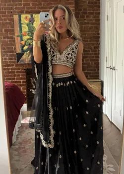 Black Silver Embroidered Lehenga - hover