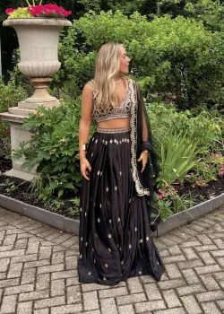 Black Silver Embroidered Lehenga
