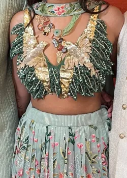 Mint Green Crane Lehenga - hover