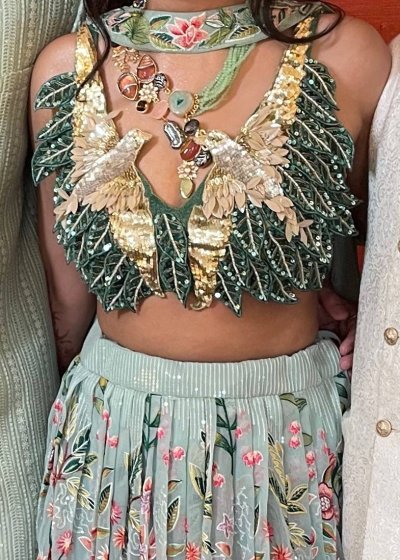 Mint Green Crane Lehenga