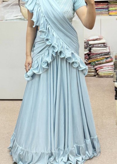 Light Blue Ruffled Lehenga