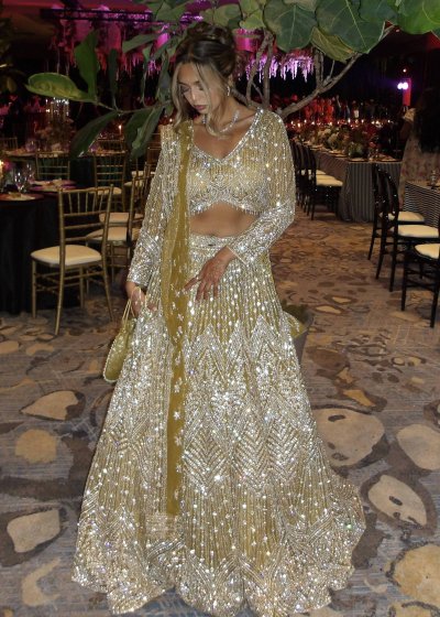 Olive Green Sequin Lehenga
