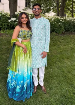 Green and Blue Ombre Floral Lehenga - hover