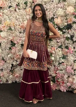 Burgundy Embroidered Sharara Set