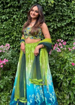Green and Blue Ombre Floral Lehenga