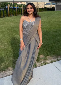 Gray and Gold Pre-Draped Sari