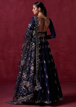 Navy Embroidered Lehenga - hover