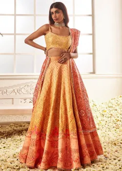 Yellow Floral Print Lehenga