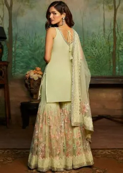 Sage Green Floral Gharara - hover