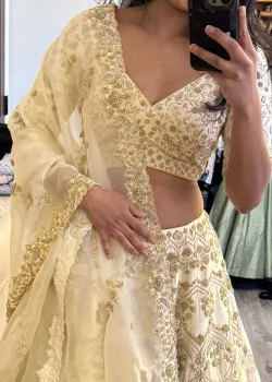 Ivory and Gold Bridal Lehenga - hover
